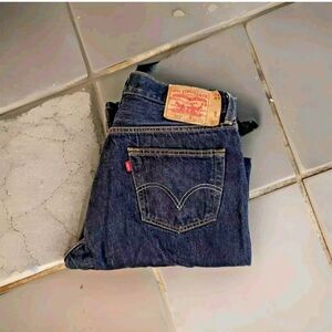 Levis Original 501 Jeans Mens 36x31 Dark Blue Straight Leg Button Fly Cotton_AL